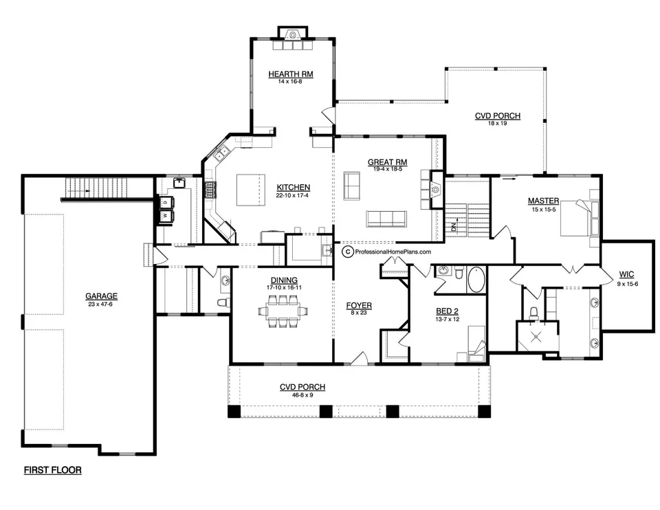 The Cottonwood main level floor plan